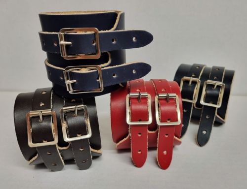 Leather Two Strap Wrist Band Brace Support - Gym Weight Lifting Wrap - Various Colours
